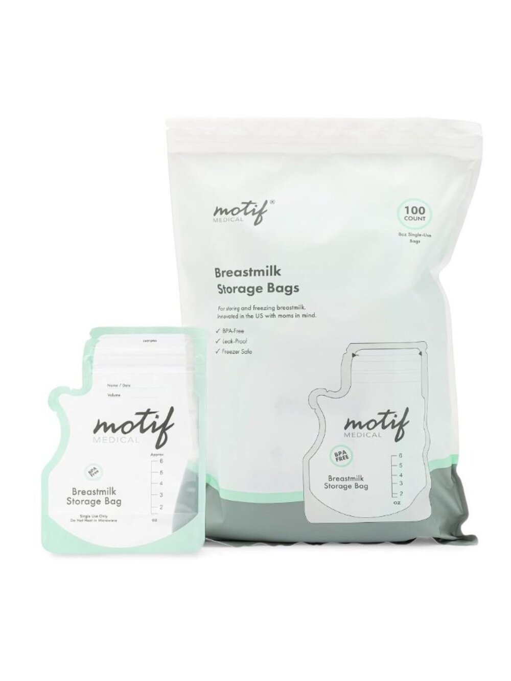 Motif Medical Breastmilk Storage Bags BPA-Free Leak-Proof Design 100 Count For F